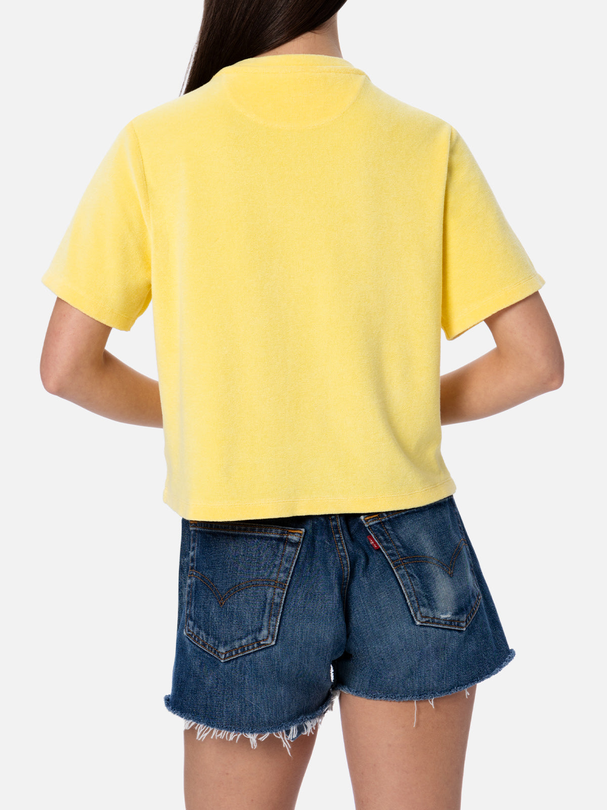 Woman pale yellow terry cotton crewneck t-shirt Emilie - MC2 Saint Barth