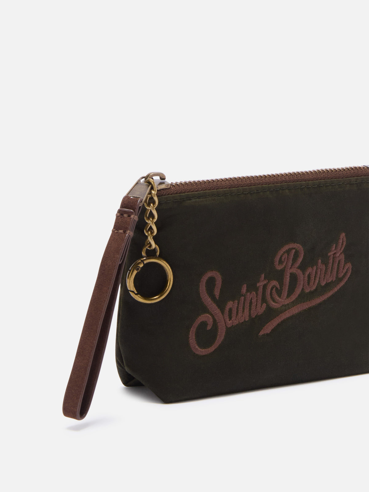 Mini Aline ciré pouch vert militaire avec logo brodé 