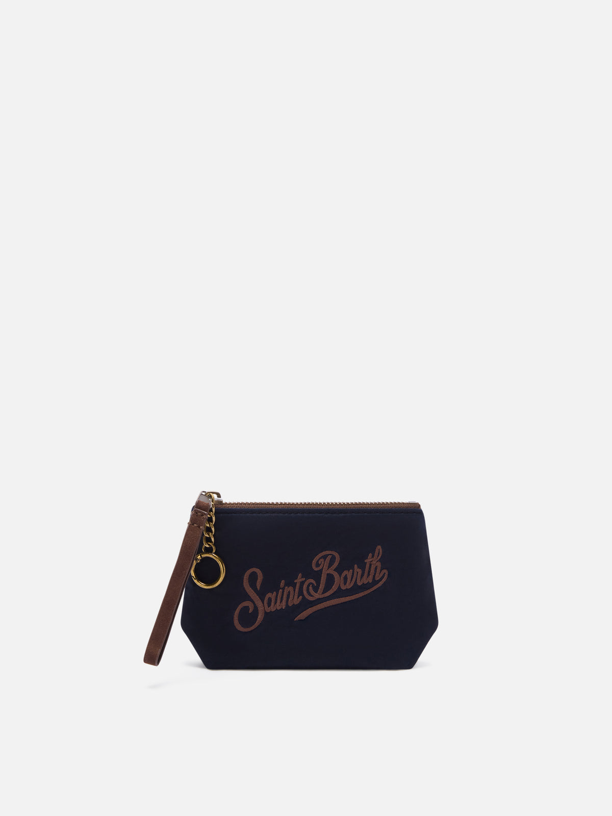 Marineblaues blue Mini Aline aus gewachstem pouch mit Logo-Stickerei 