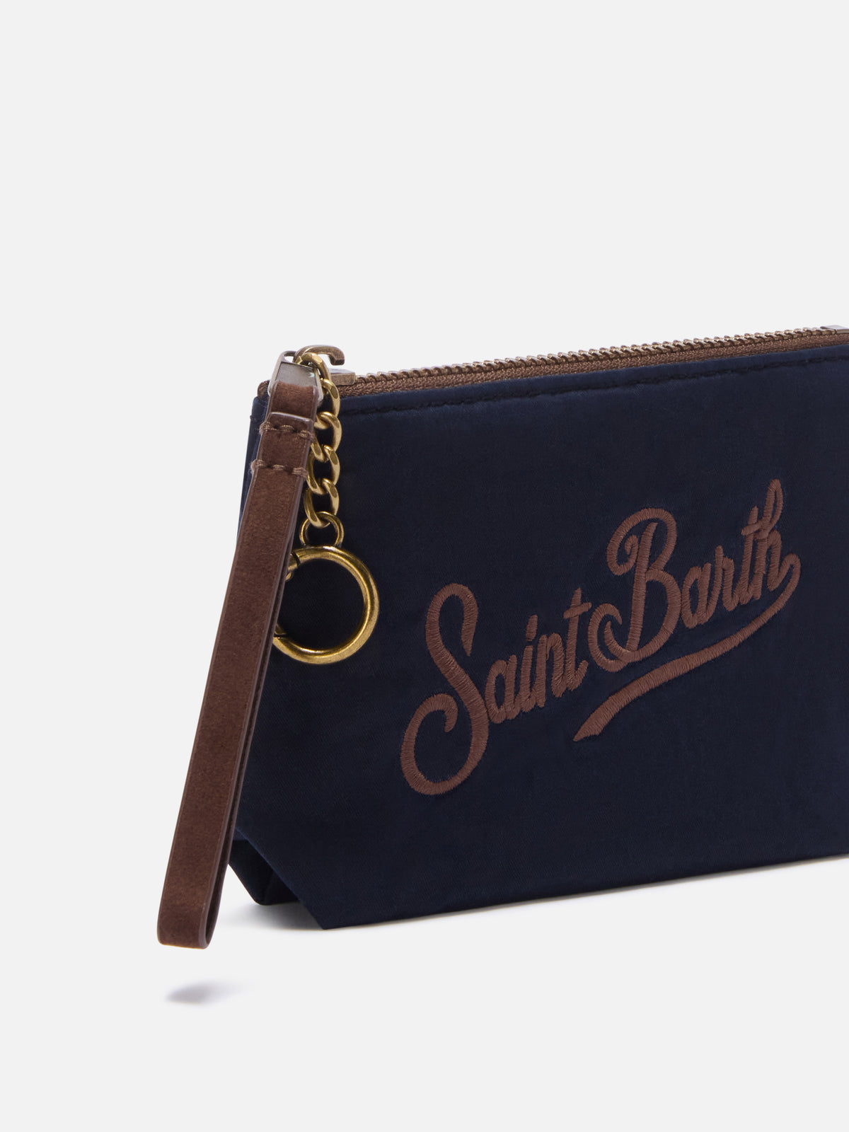 Marineblaues blue Mini Aline aus gewachstem pouch mit Logo-Stickerei 