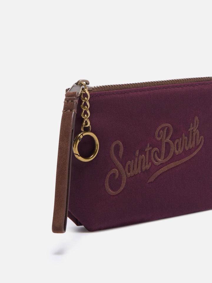 Aline Mini Bordeaux encerado pouch con bordado del logo 