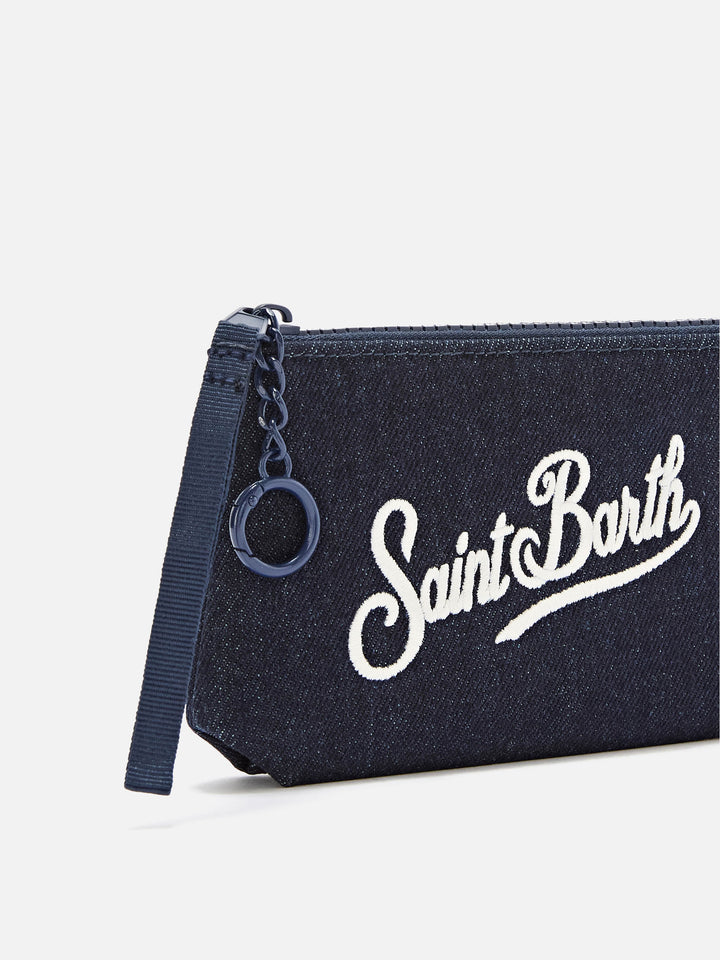 Pochette Mini Aline blu in denim con ricamo logo