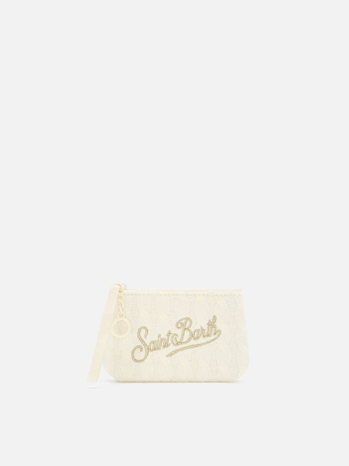 Pochette Mini Aline off white in tricot con ricamo logo