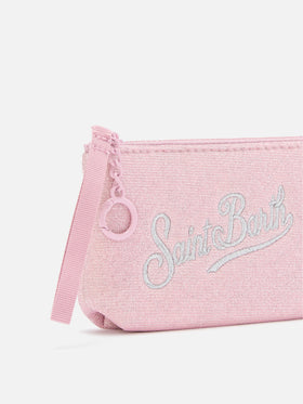 Pochette Mini Aline rosa in lurex con ricamo logo