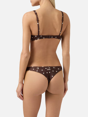 Amira Naomi brown white polka dot bikini