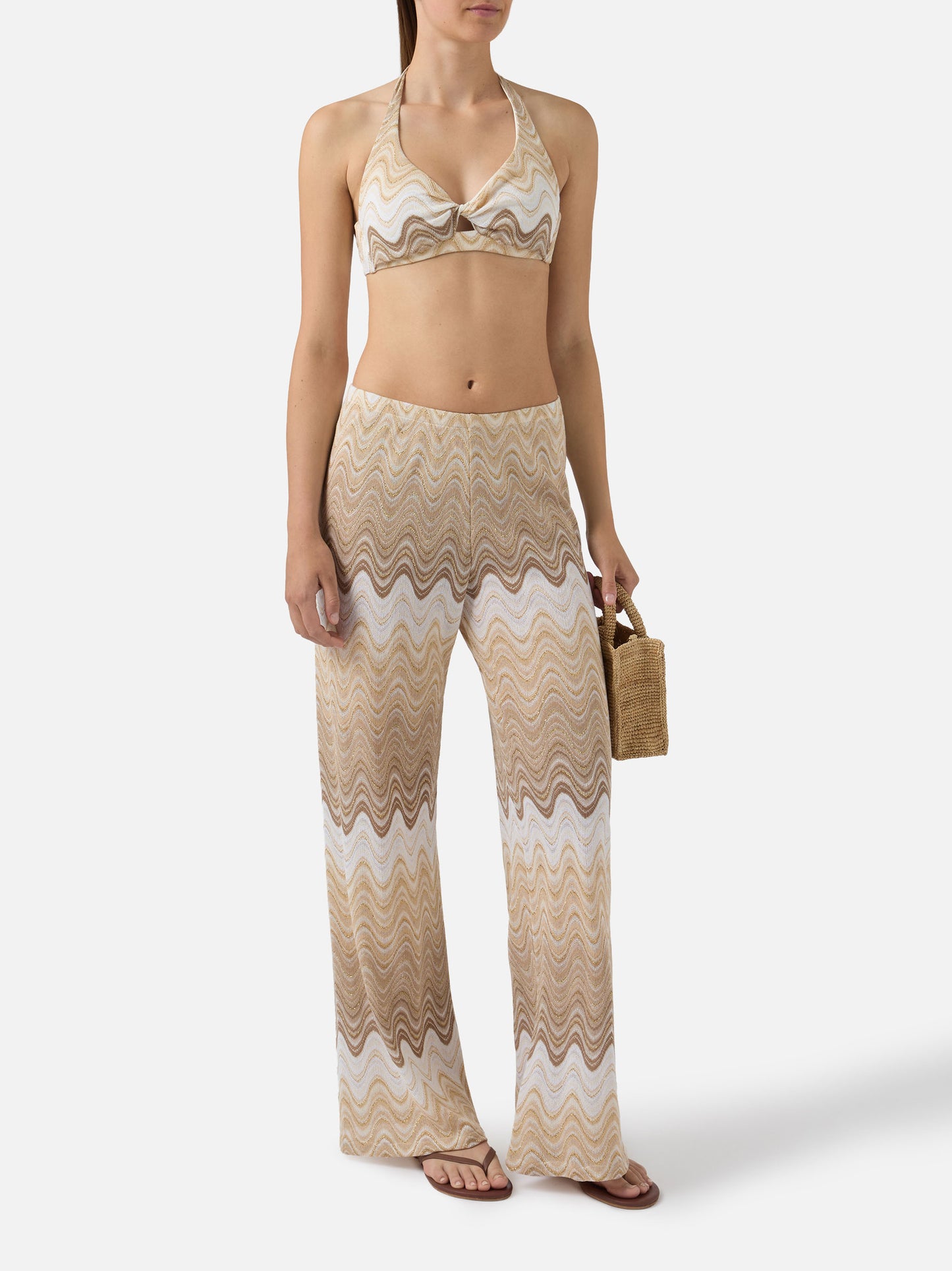 Pantalones largos Amalia degradé raschel beige 