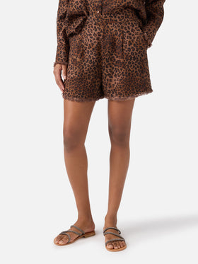 Leopard-print Amani linen shorts