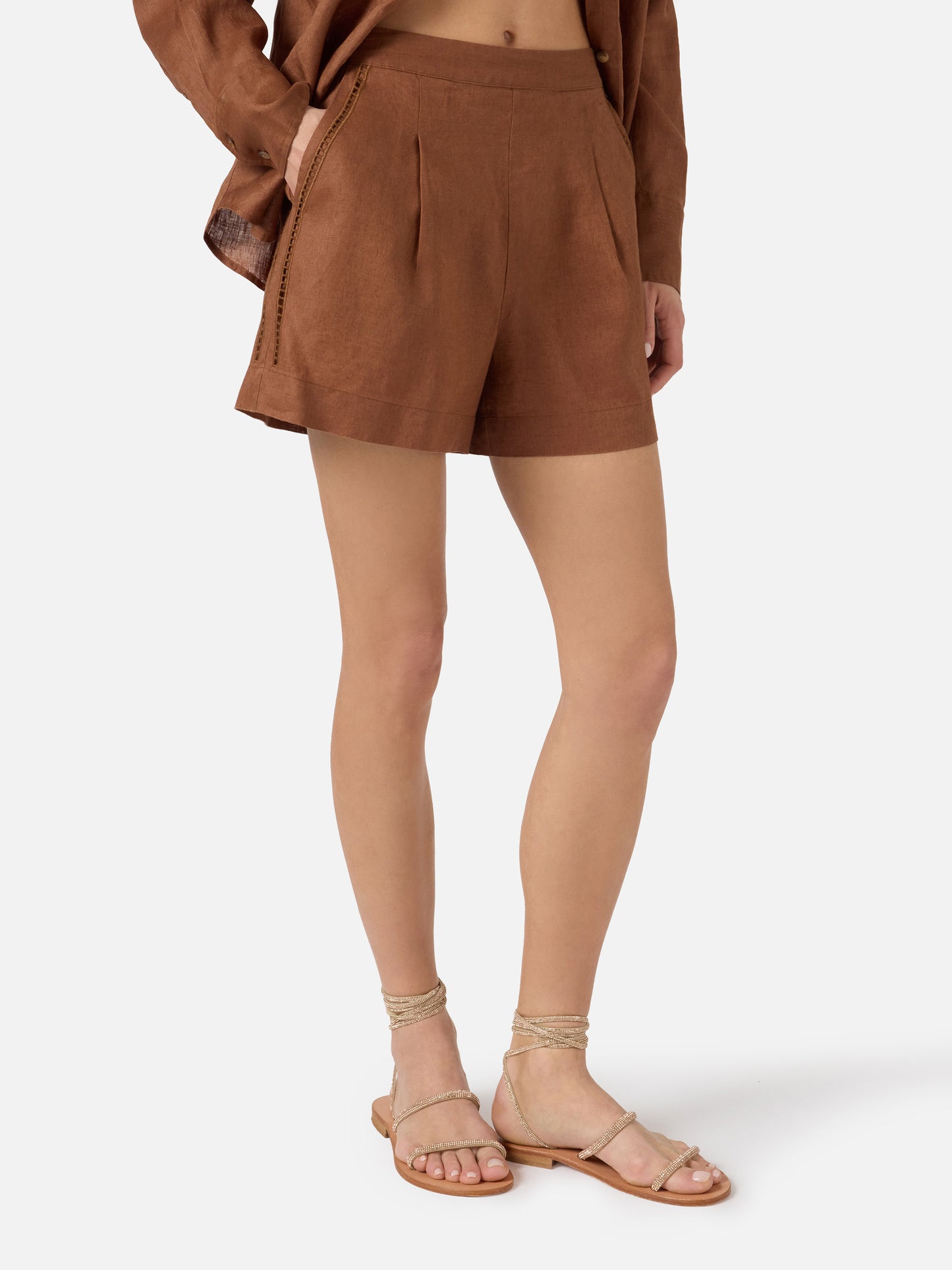 Brown Amani linen shorts