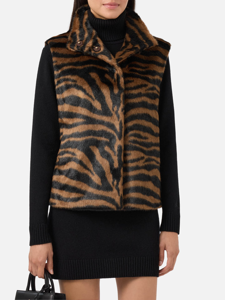 Gilet Ambre in faux fur con stampa zebrata