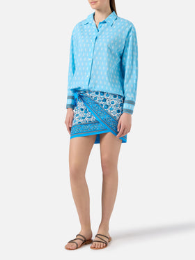 Jupe paréo Angie en voile avec imprimé batik floral 