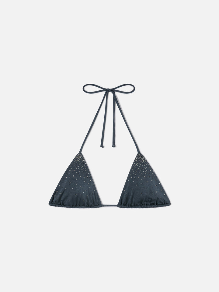 Annabelle triangle bikini top in grey with applied strass details