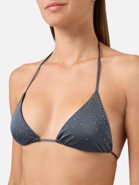 Bikini Annabelle Marielle gris foncé à finition brillante avec détails en strass 