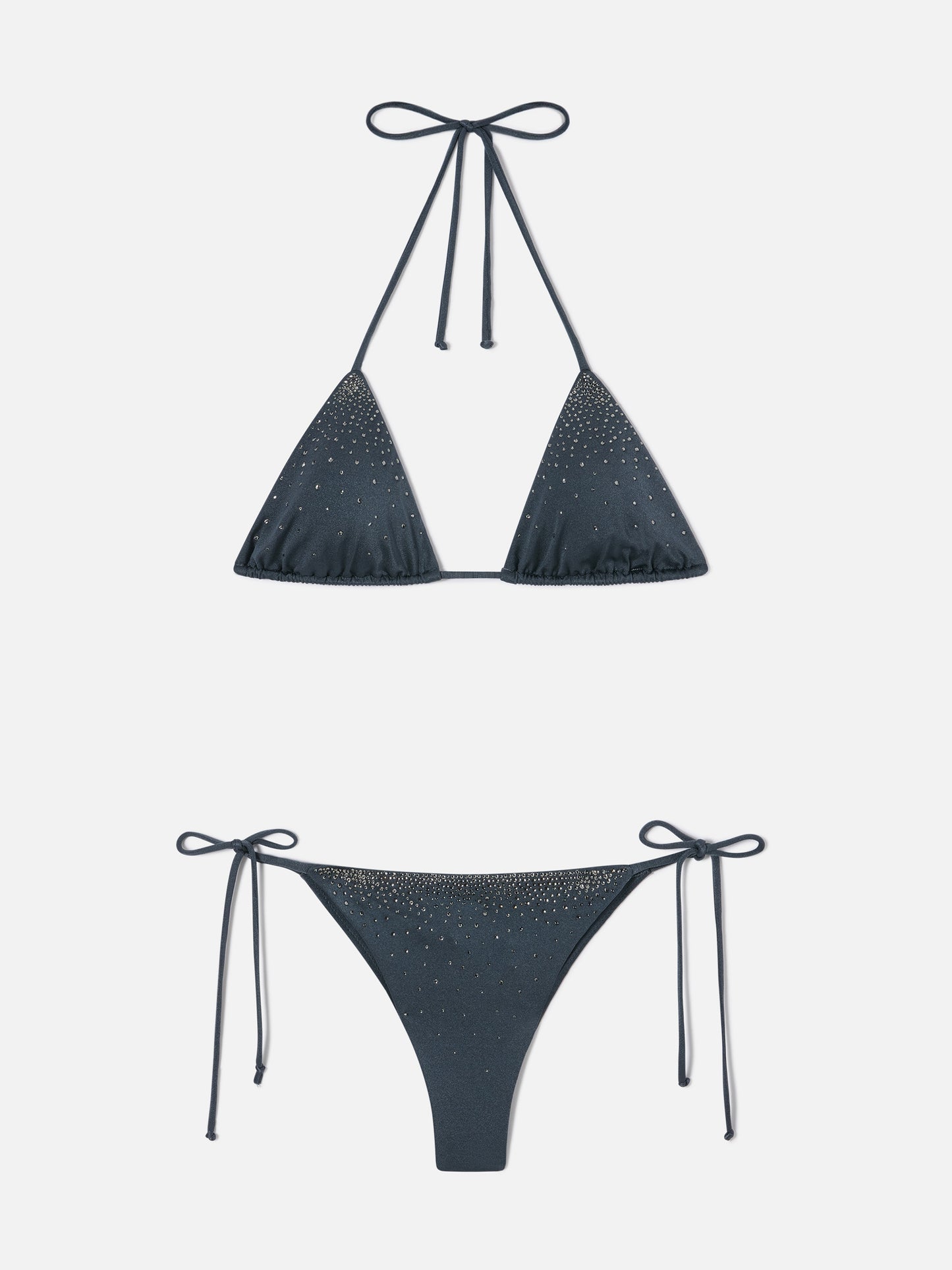 Bikini Annabelle Marielle gris foncé à finition brillante avec détails en strass 