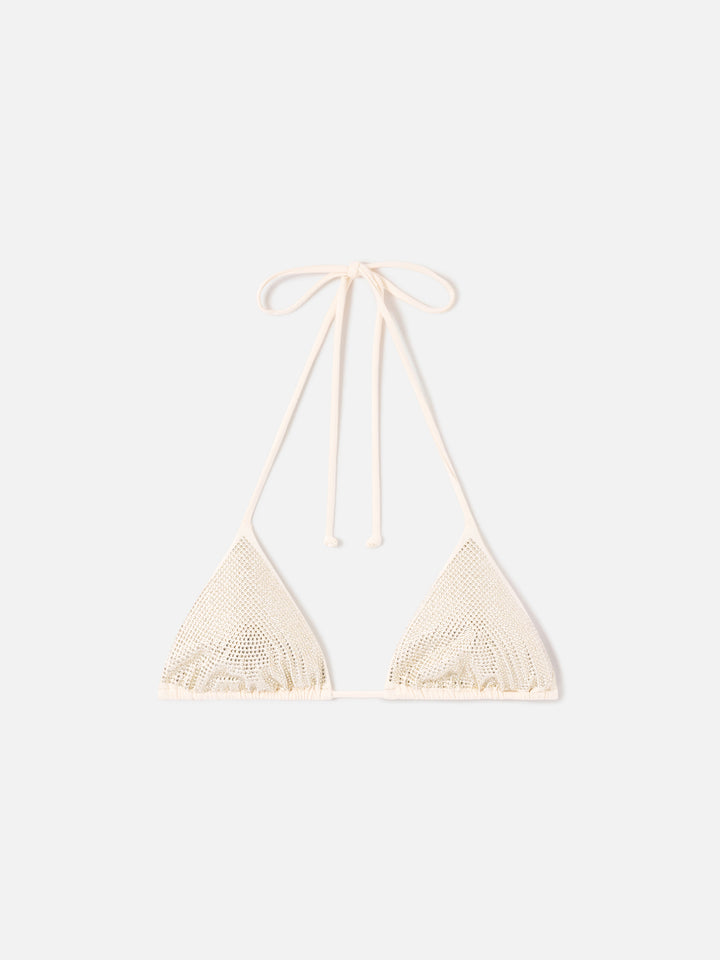 Nude Annabelle triangle bikini top with rhinestones