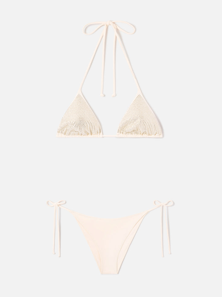 Bikini Annabelle Virgo triangolo beige con strass