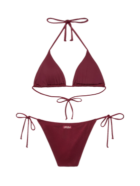 Virgo burgundy classic swim briefs with rhinestone embellishment - Annabelle riangle top swimsuit with rhinestones - MC2 Saint Barth