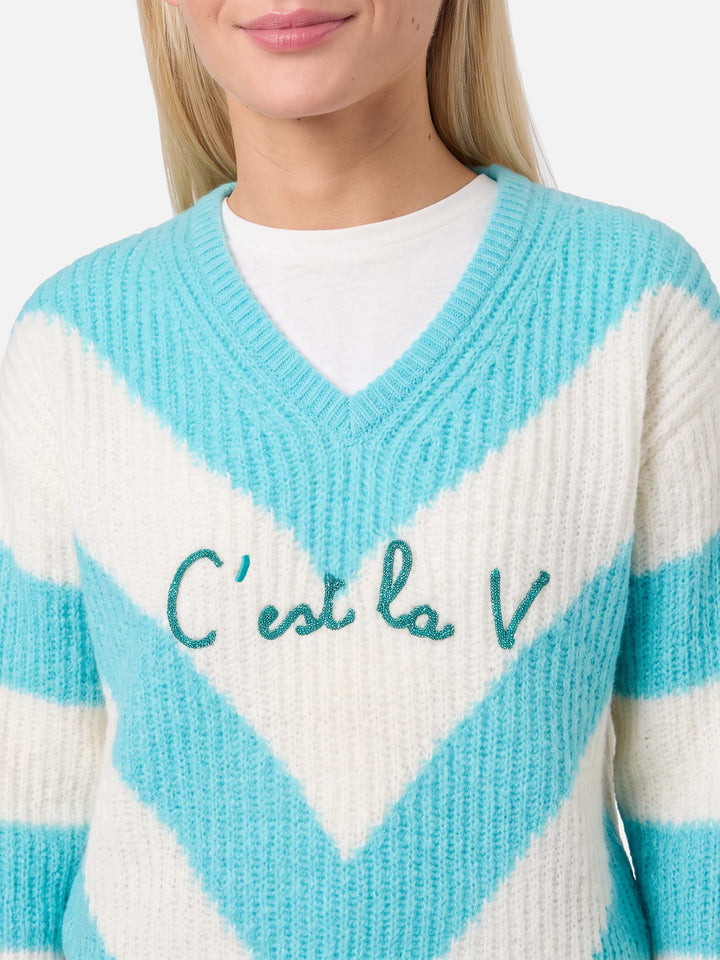 Annecy Soft cropped sweater with diamond pattern and V-neck