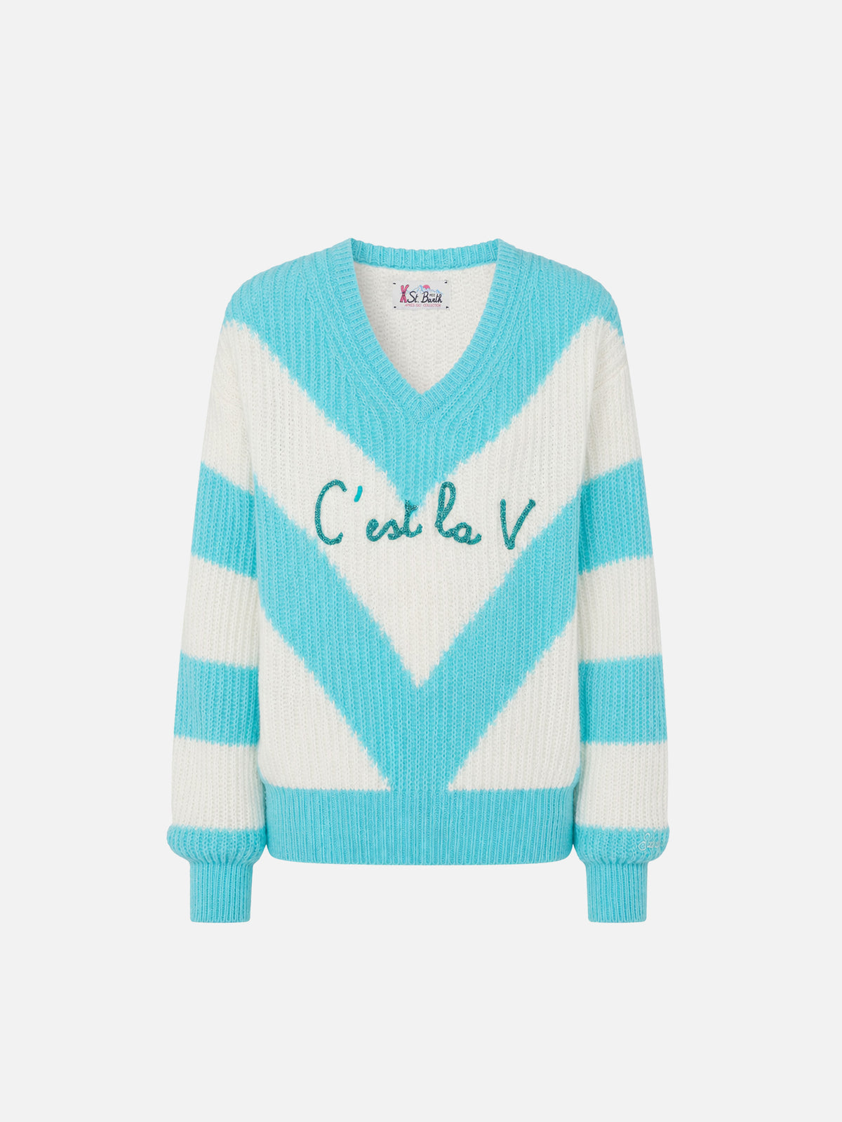 Maglione Annecy Soft crop con fantasia a rombi e scollo a V