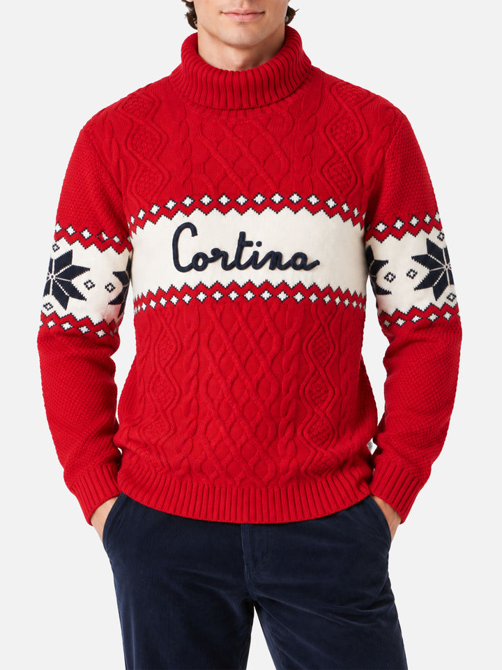 Half-turtleneck sweater with Cortina lettering