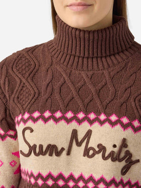 Brown braided Anton sweater with half turtleneck