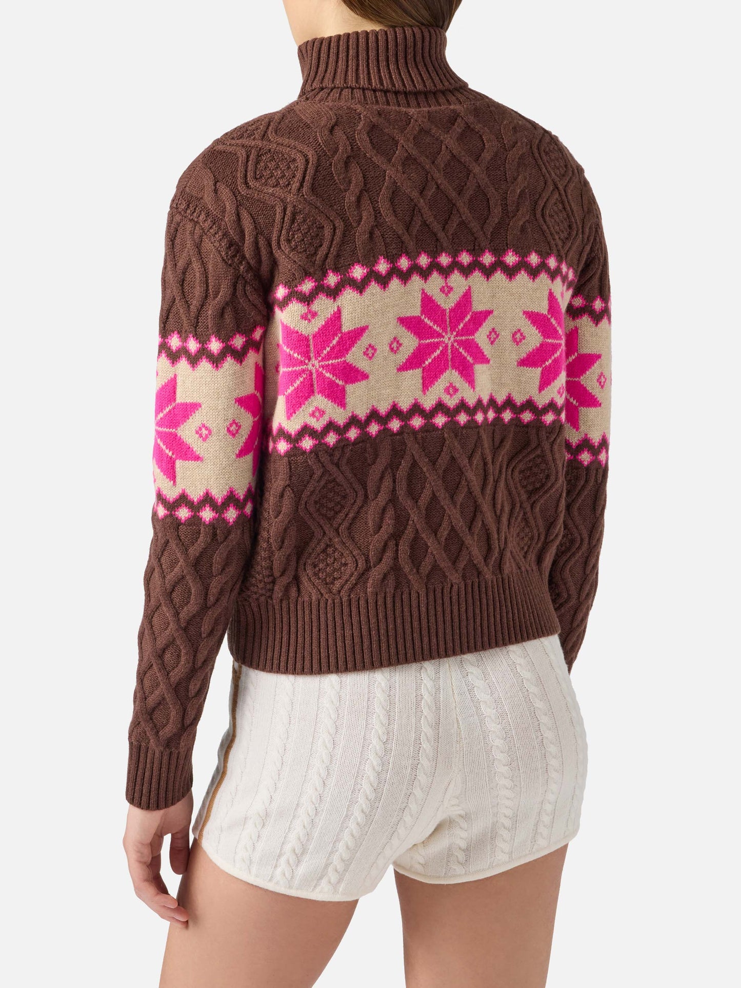 Brown braided Anton sweater with half turtleneck