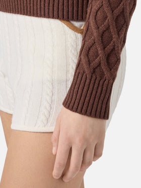 Brown braided Anton sweater with half turtleneck