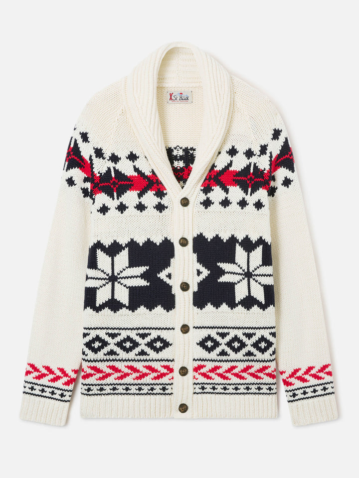 Cardigan Archer couleur crème en mélange de laine et cachemire avec motif nordique 
