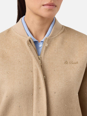 Bomber Adrien in tessuto double a spina di pesce con strass