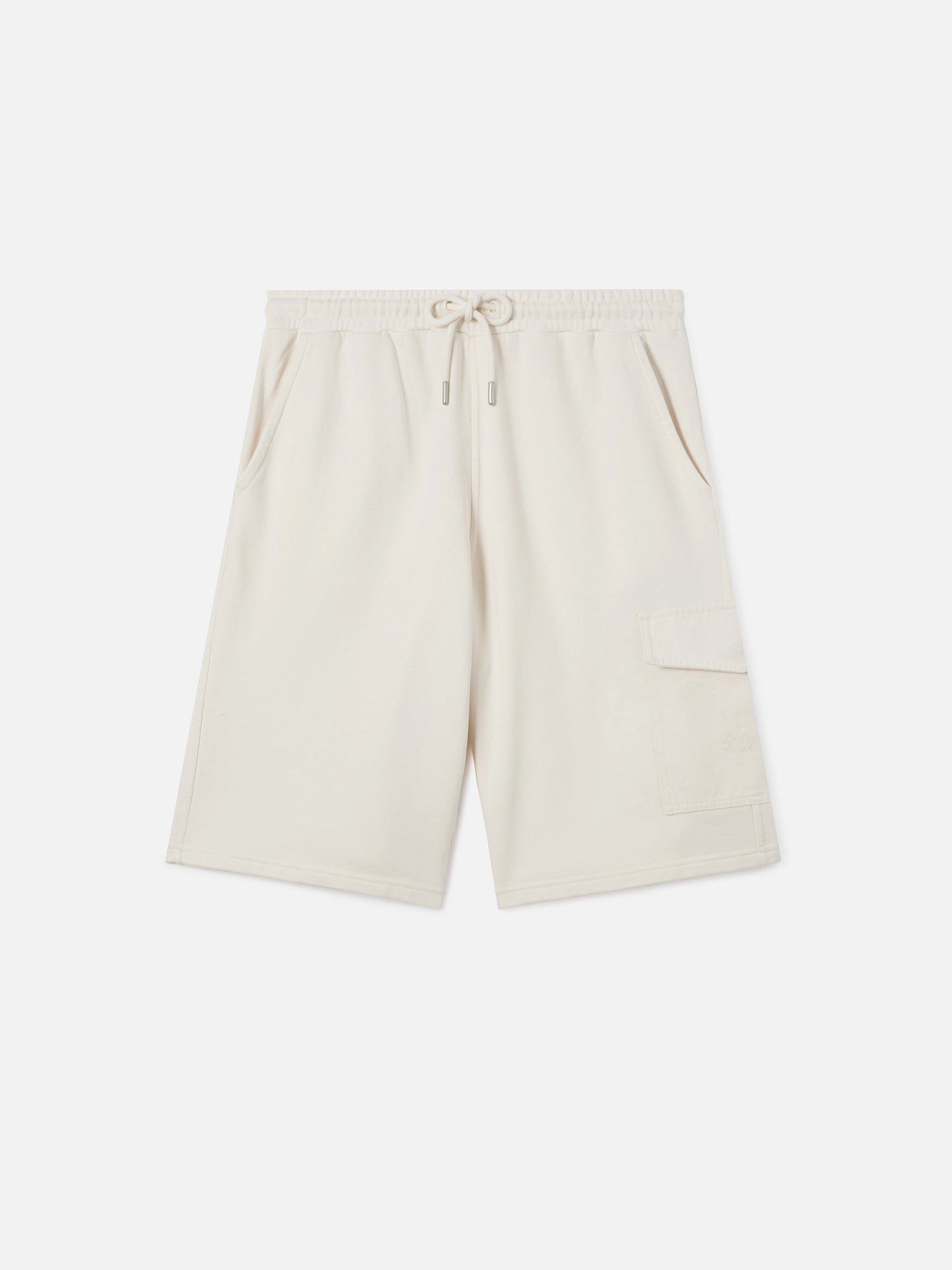 Argo solid cream fleece bermuda shorts with cargo pocket