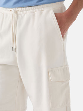 Argo solid cream fleece bermuda shorts with cargo pocket