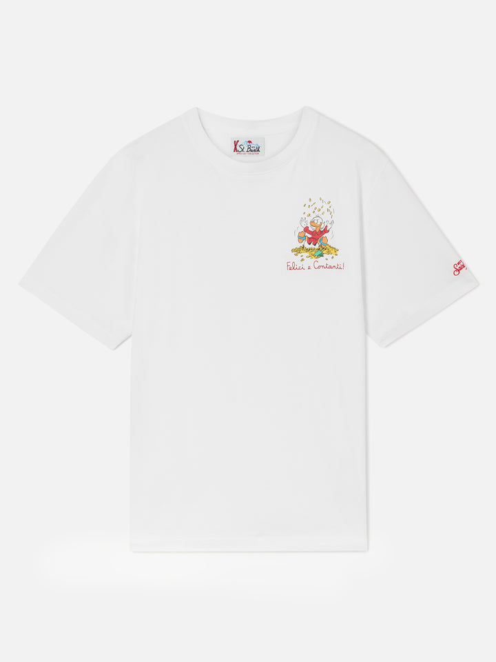 Camiseta Arnott en blanco con estampado de Scrooge McDuck y lettering Felici e Contanti 