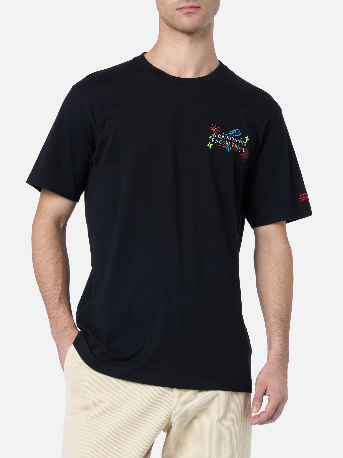 Man heavy cotton t-shirt Arnott with a Capodanno faccio danno embroidery | INSULTI LUMINOSI SPECIAL EDITION - MC2 Saint Barth