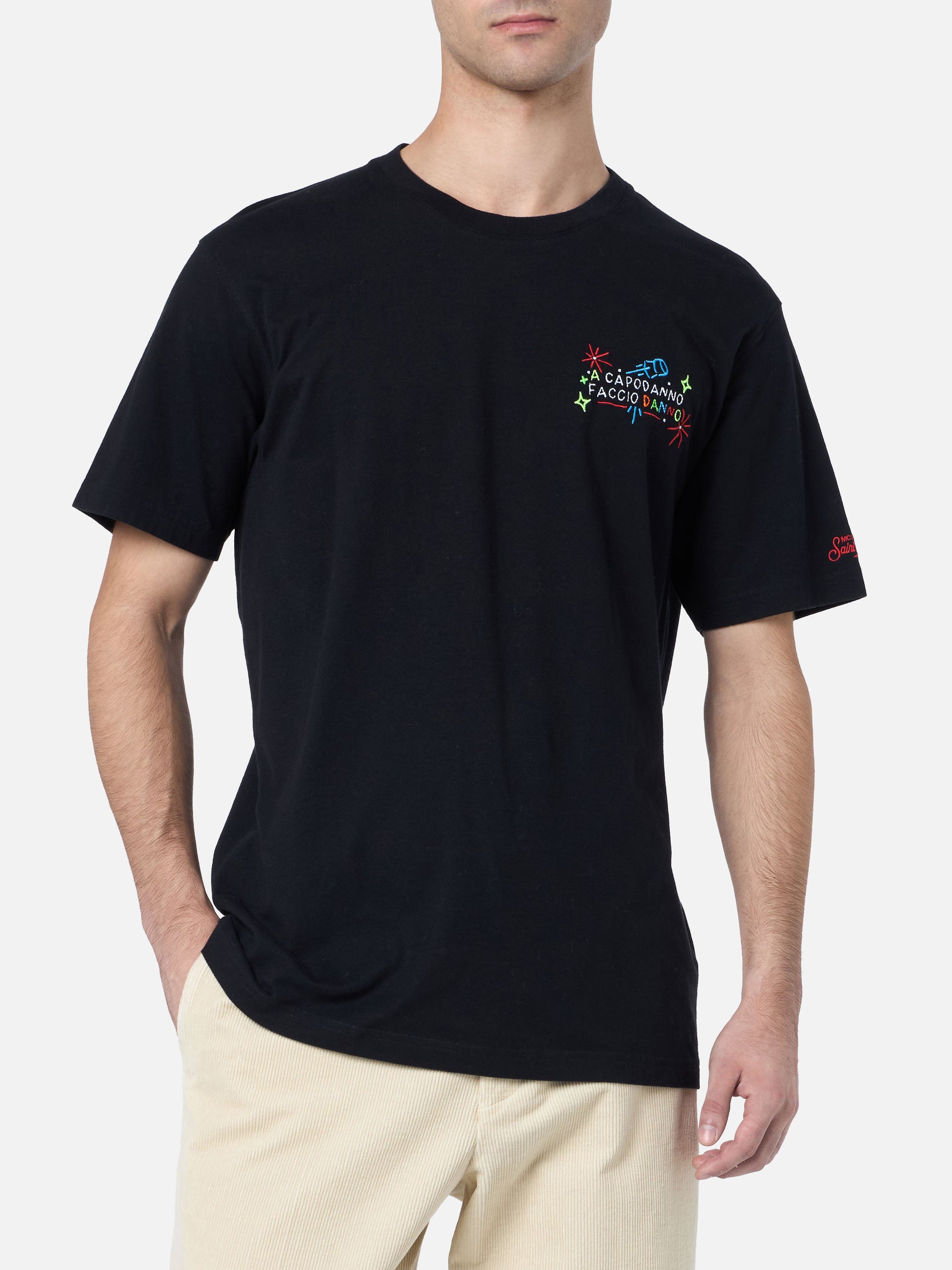 Man heavy cotton t-shirt Arnott with a Capodanno faccio danno embroidery | INSULTI LUMINOSI SPECIAL EDITION - MC2 Saint Barth