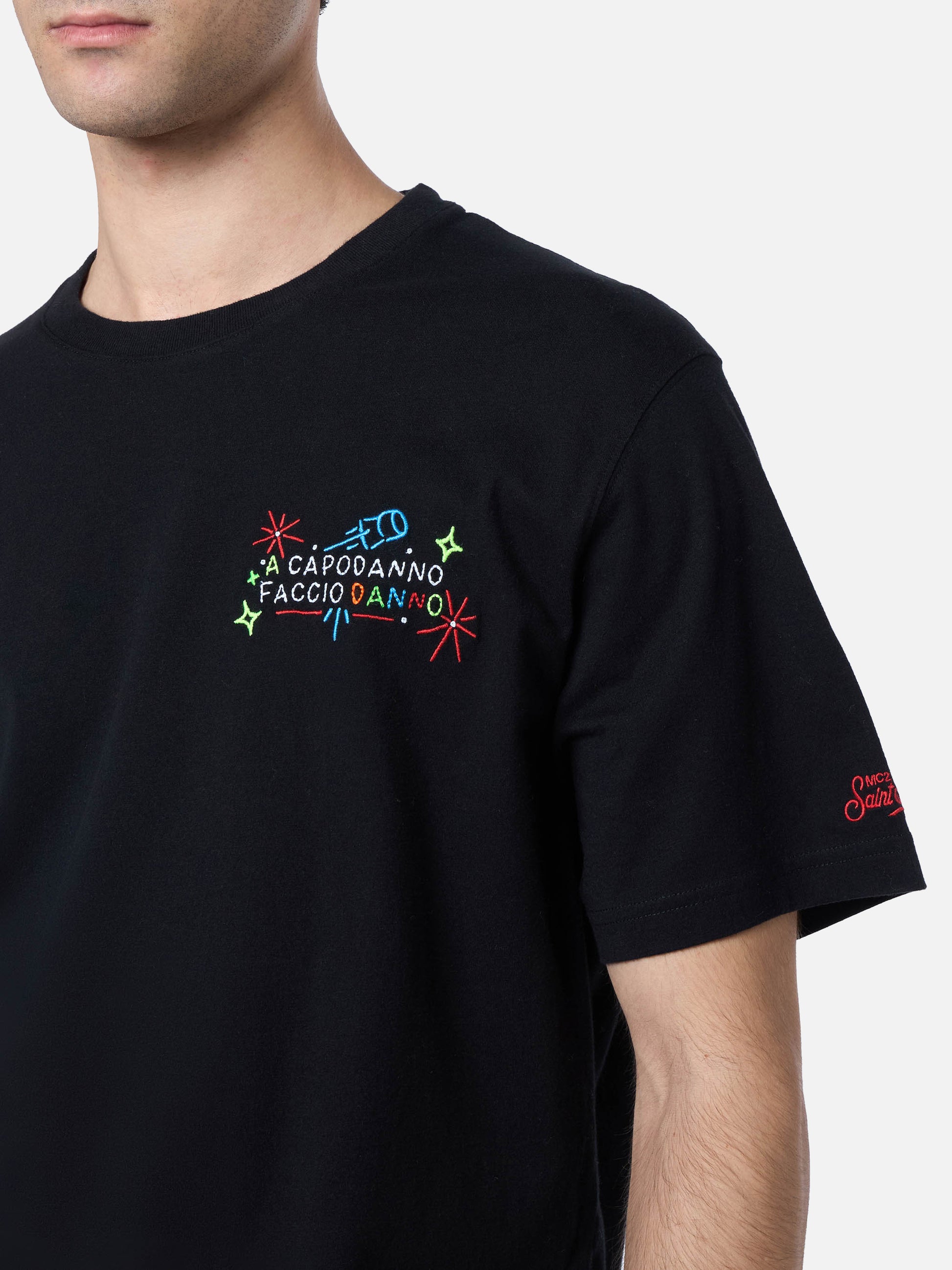 Man heavy cotton t-shirt Arnott with a Capodanno faccio danno embroidery | INSULTI LUMINOSI SPECIAL EDITION - MC2 Saint Barth