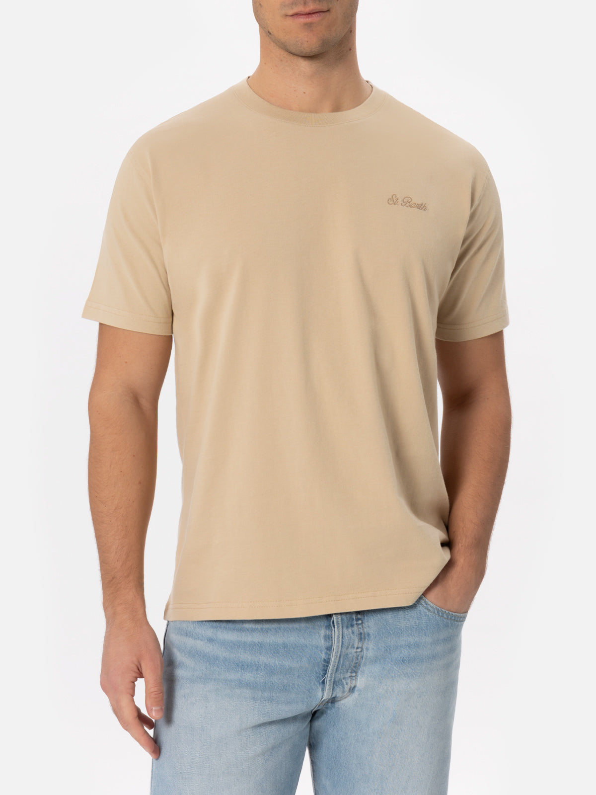 Man beige heavy cotton t-shirt Arnott with St. Barth embroidery - MC2 Saint Barth