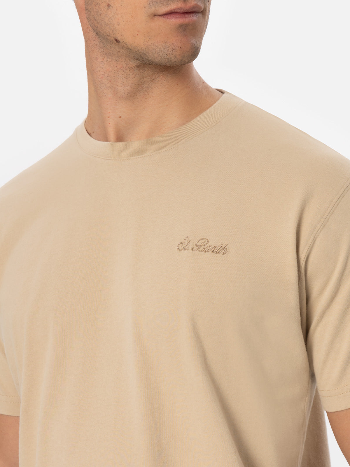 Man beige heavy cotton t-shirt Arnott with St. Barth embroidery - MC2 Saint Barth