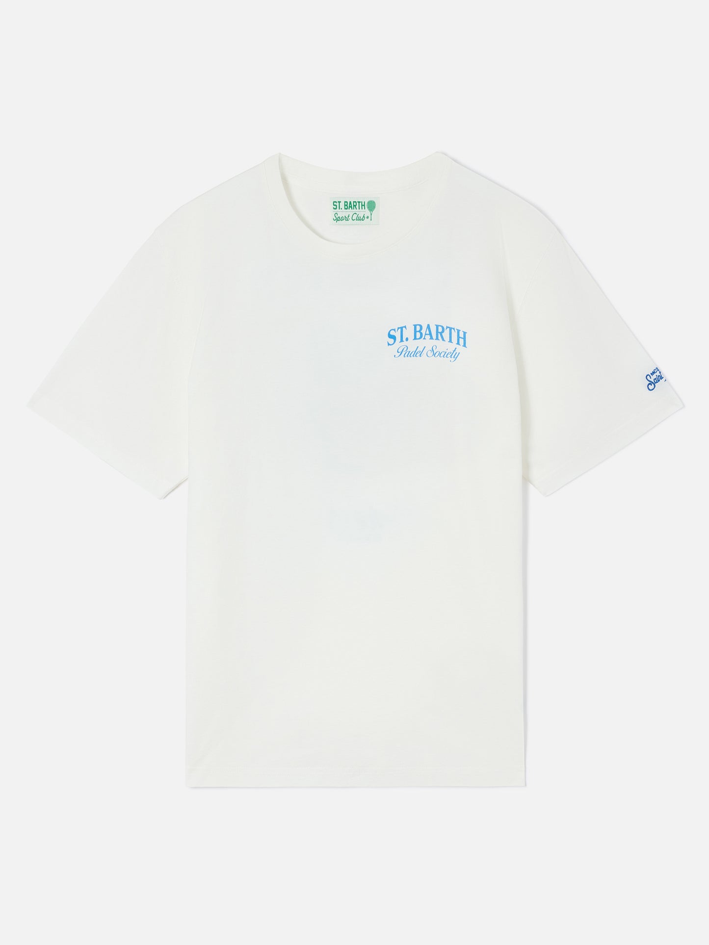 Camiseta Arnott en blanco con estampado St. Barth Padel Society 