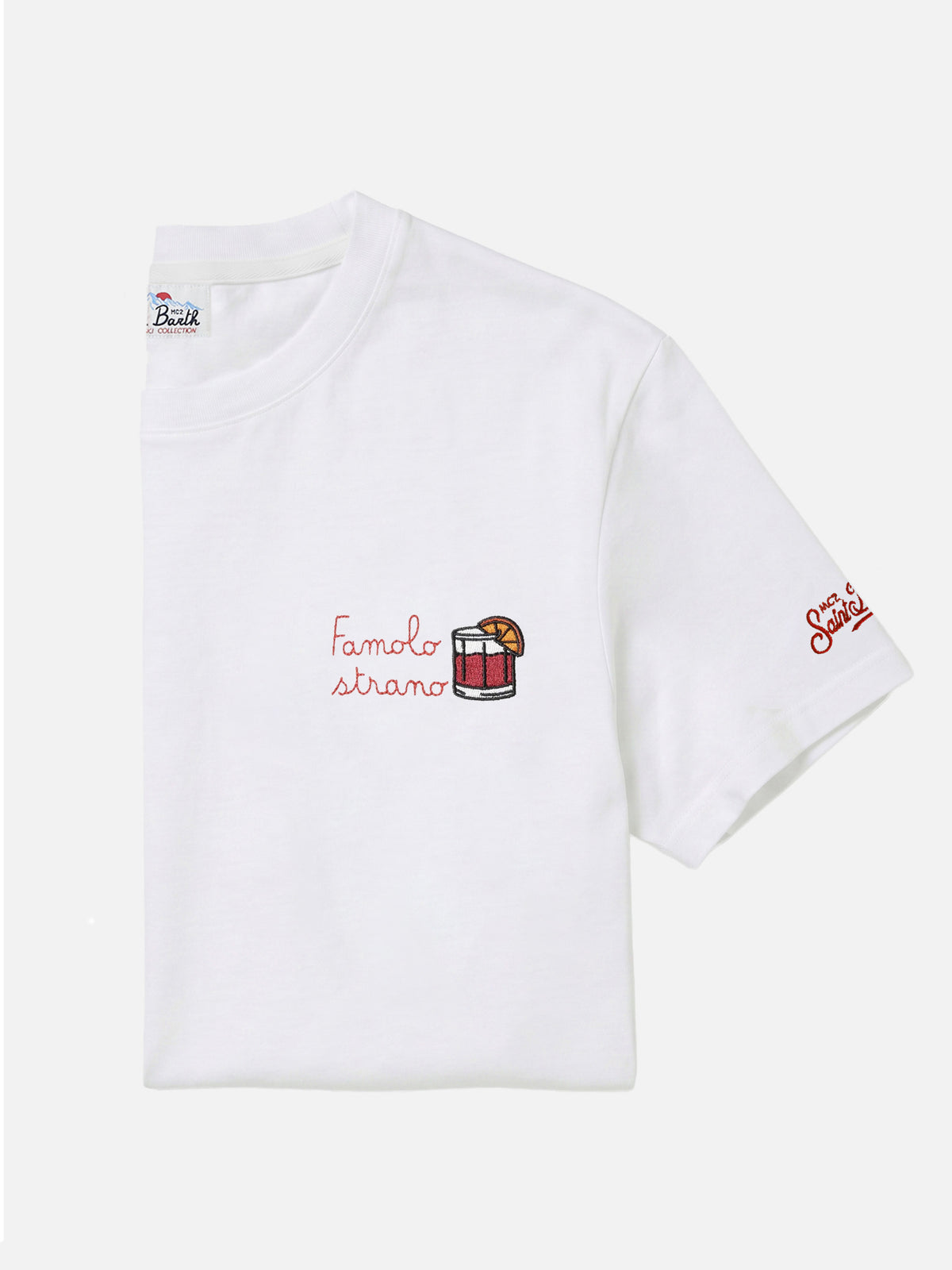 Arnott cotton T-shirt in white with Famolo Strano embroidery