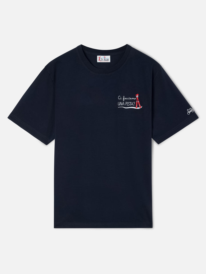 T-shirt Arnott blu navy in cotone con ricamo Ci Facciamo Una Pista