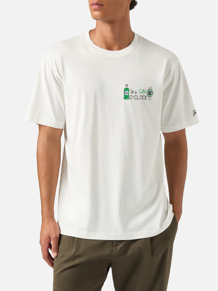 Camiseta de algodón off white Arnott con bordado It's Gin O'Clock 