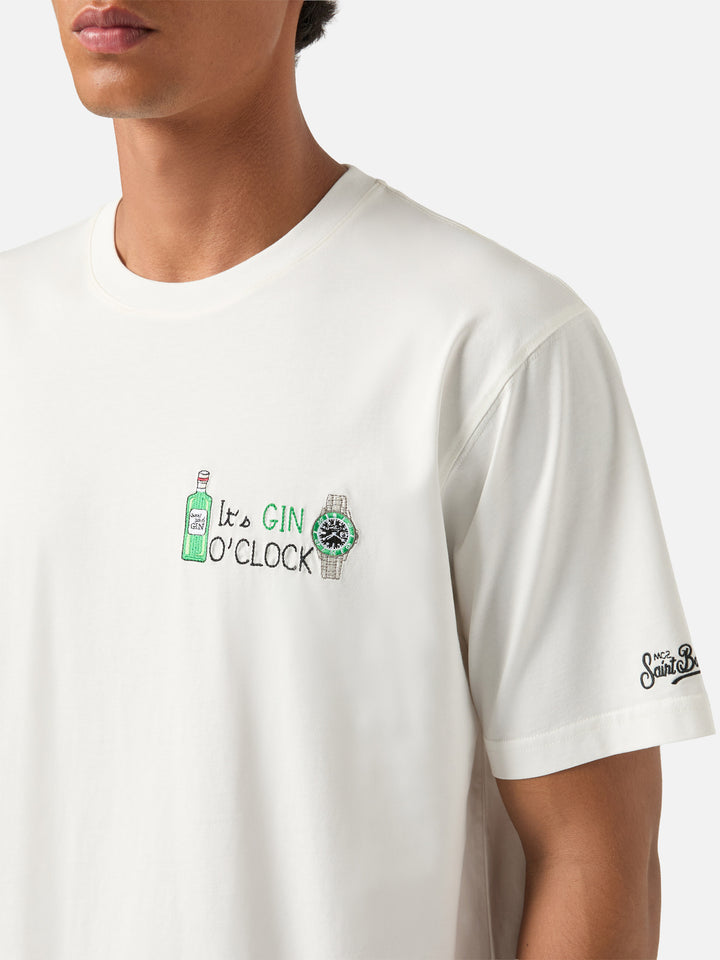 Camiseta de algodón off white Arnott con bordado It's Gin O'Clock 