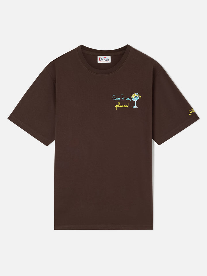 T-shirt Arnott marrone in cotone con ricamo Gin Tonic Please
