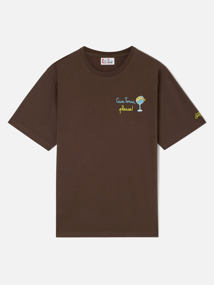 T-shirt en coton Arnott marron avec broderie Gin Tonic Please 