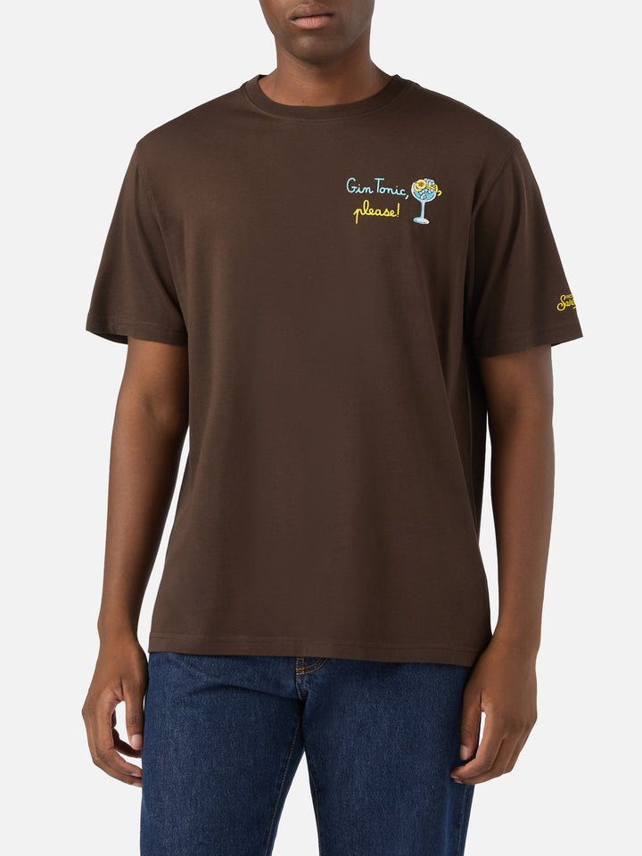 T-shirt en coton Arnott marron avec broderie Gin Tonic Please 
