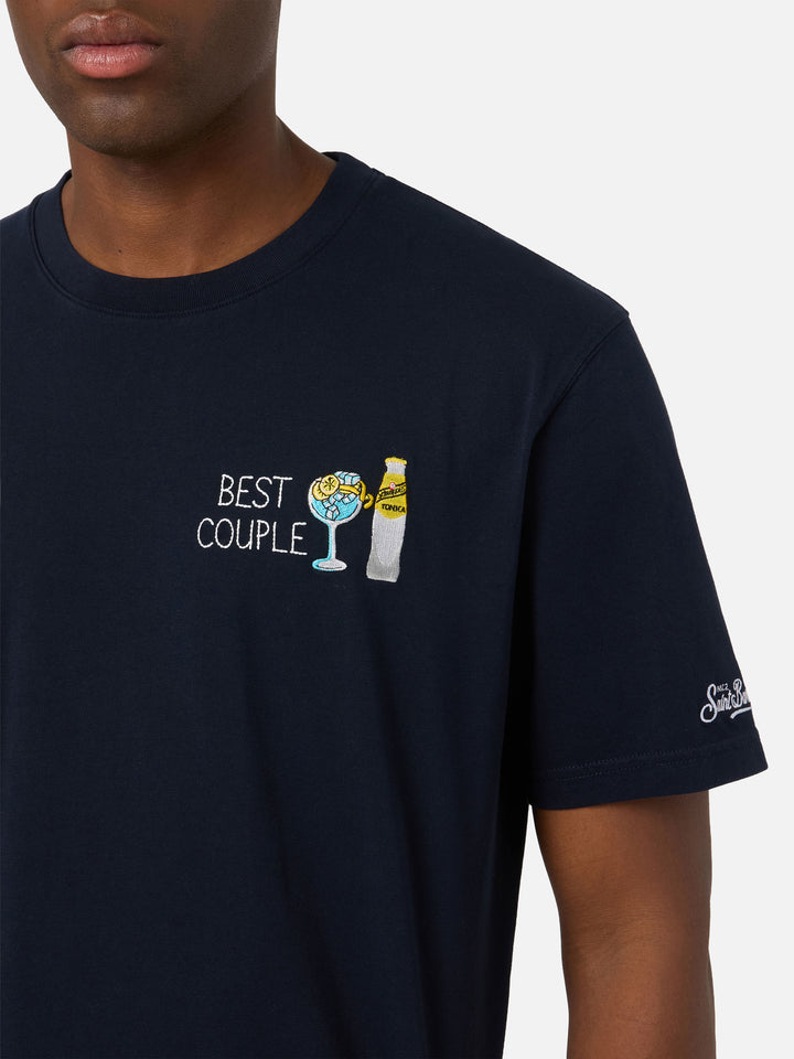 Marineblaues T-Shirt aus blue Arnott Baumwolle mit I Only Need Gin-Stickerei | Special edition 