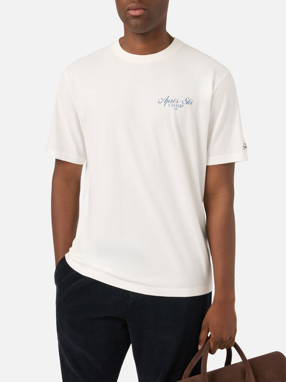Camiseta blanca de algodón cálido Arnott con estampado Après Ski Champ en la espalda 