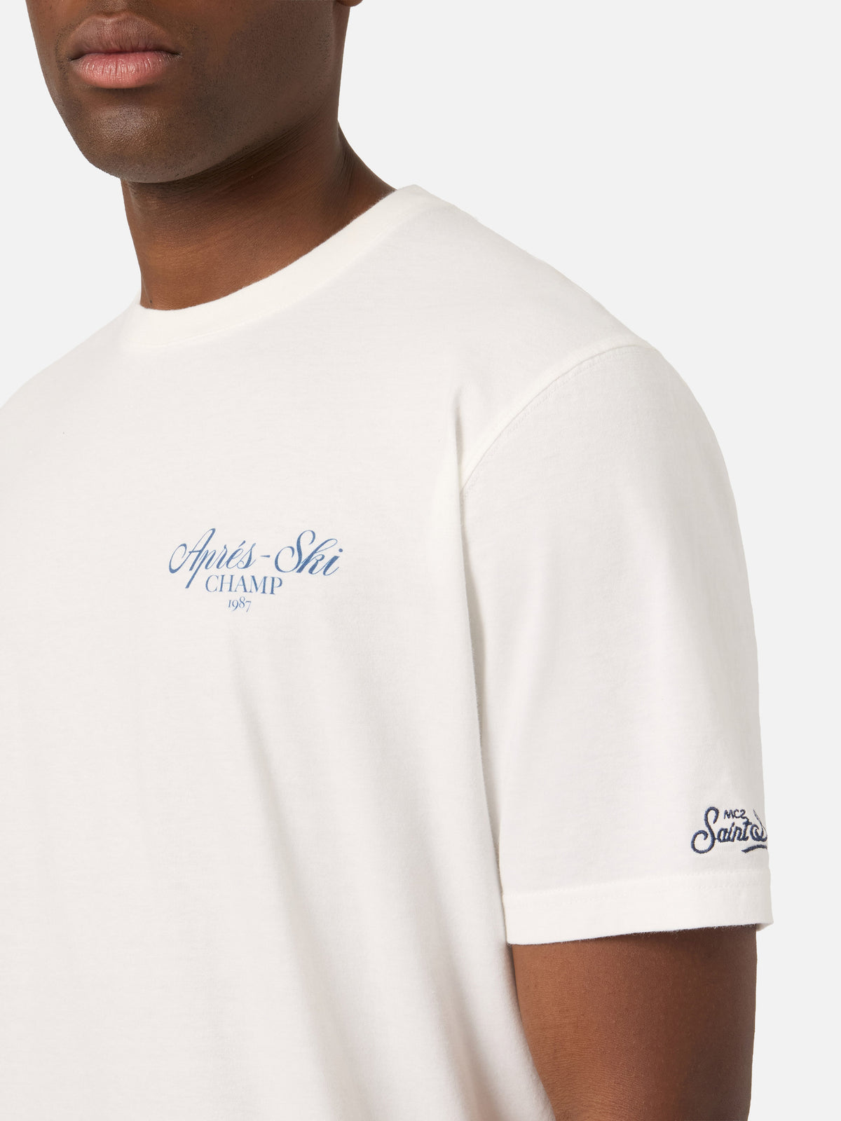 Camiseta blanca de algodón cálido Arnott con estampado Après Ski Champ en la espalda 
