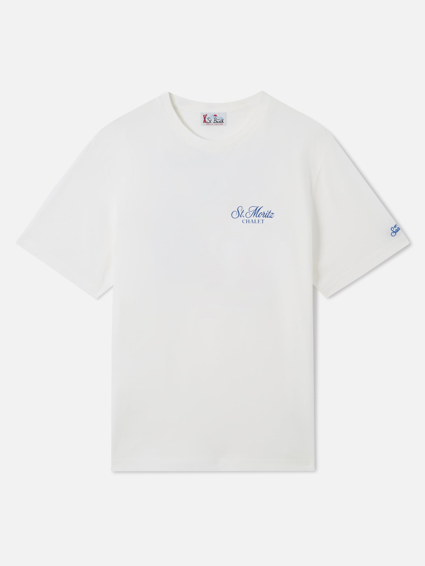 Camiseta de cuello redondo Arnott en blanco con estampado St. Moritz Chalet 