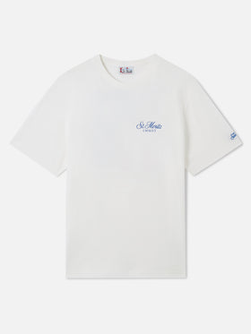 Camiseta de cuello redondo Arnott en blanco con estampado St. Moritz Chalet 