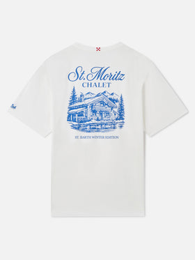 Camiseta de cuello redondo Arnott en blanco con estampado St. Moritz Chalet 